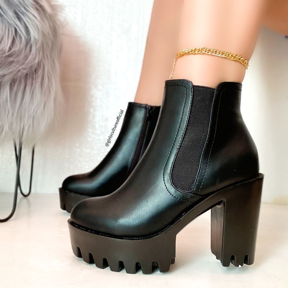 Black Chelsea Motorcycle Platform Booties
